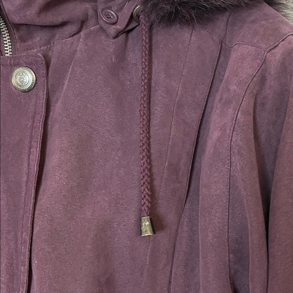 Worthington Plum Fox Fur Trim Hooded Winter Puffer Jacket - Size Medium - Picture 3 of 16